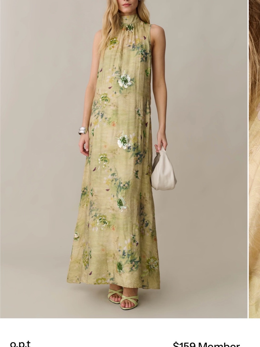 NWT FEW MODA opt NAIA Sleeveless High-Neck Floral Maxi Dress - Light Green